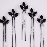 Hårnåle; 5 x hårnåle med funklende sten, sort/sort sten